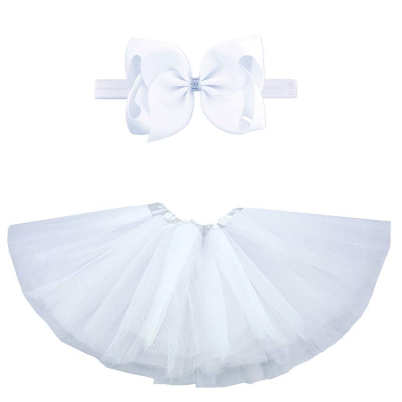 BGFKS 5 Layered Toddlers Tulle Tutu Skirt for Girls with Headband for Baby Girl 0 to 36 Months (White, S,0-6 Months) - Image 1